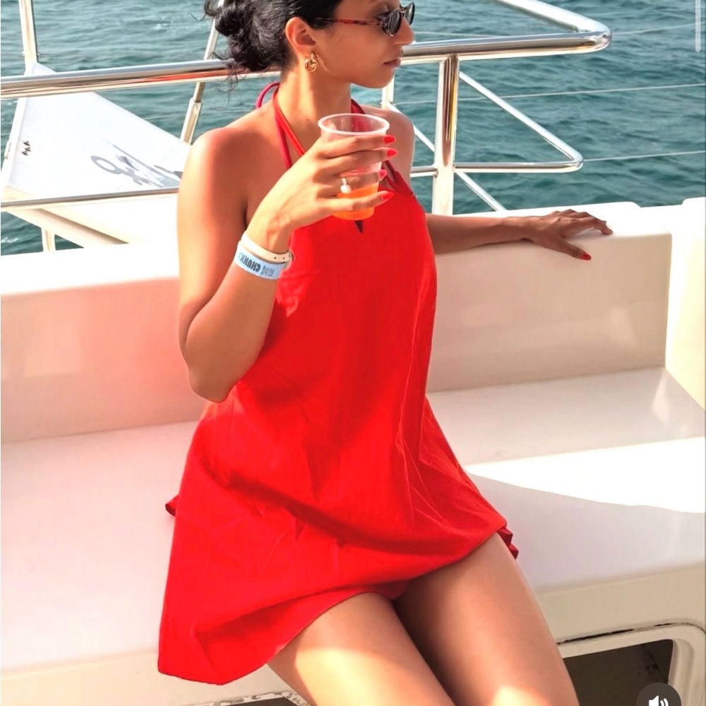 Elegant Red Criss cross Halter Dress